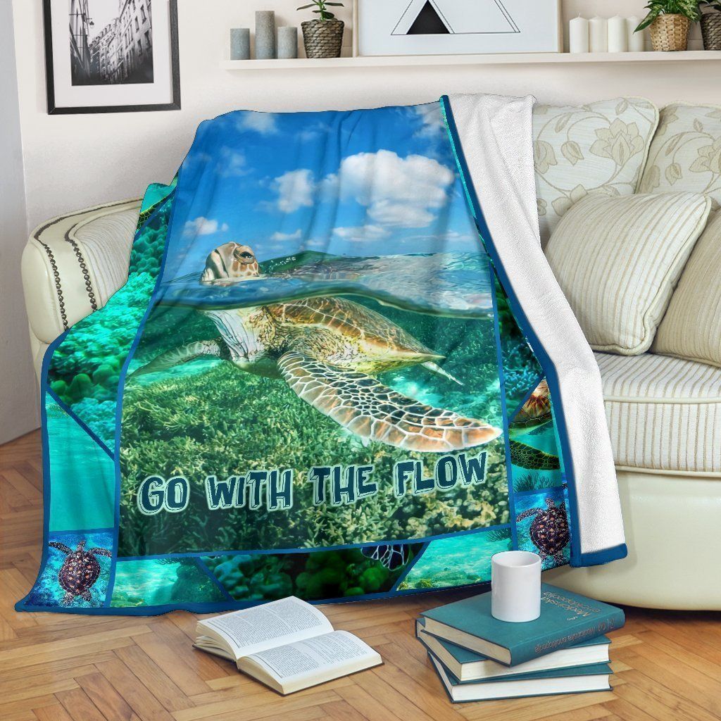 Gift For Ocean Lover Go With Flow Turtle Fleece Blanket