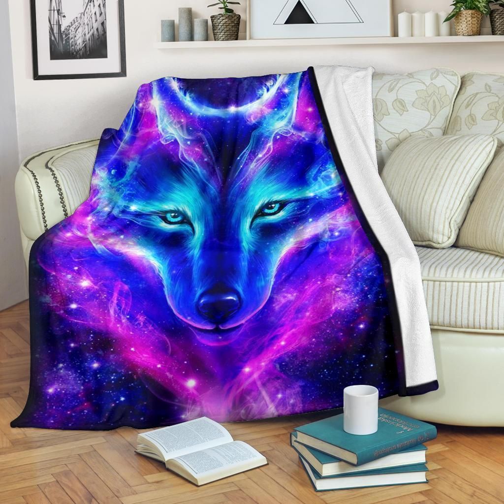 Gift For Wolf Lover Legendary Face Wolf Galaxy Fleece Blanket