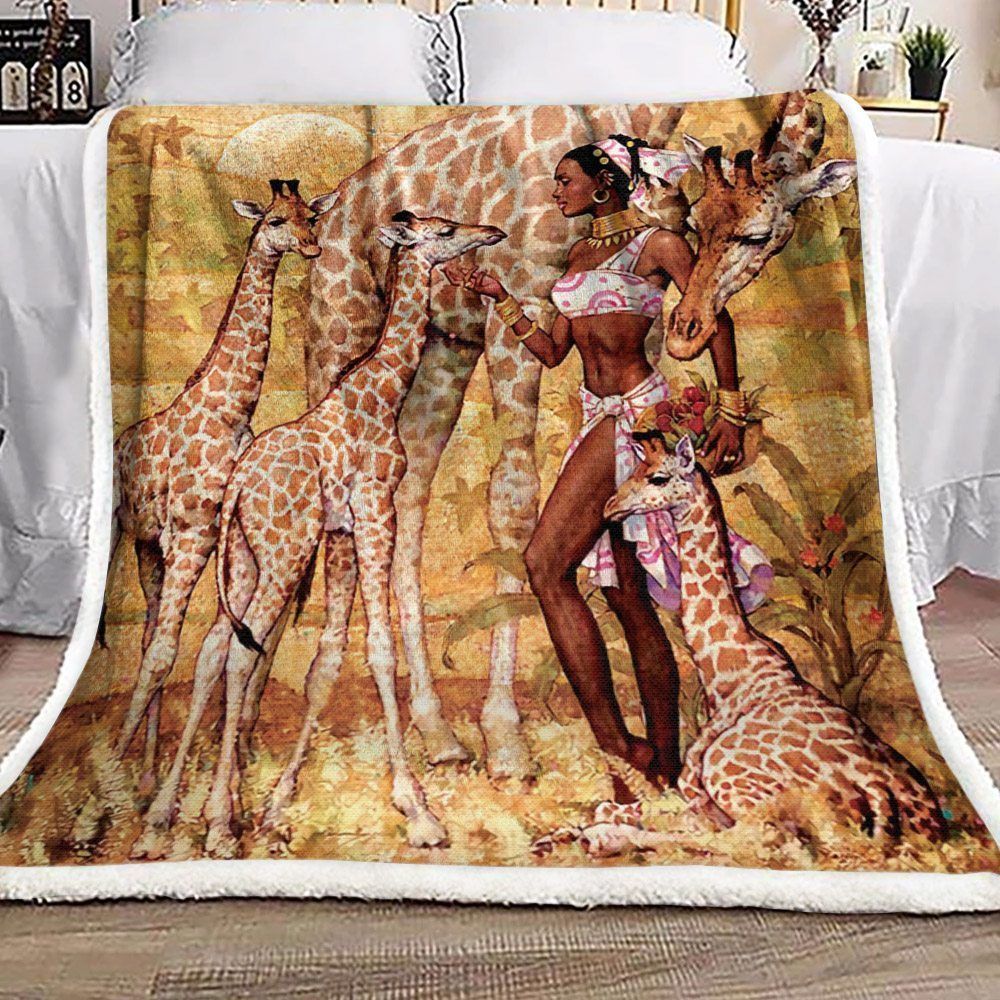 Giraffe African Women Sherpa Fleece Blanket