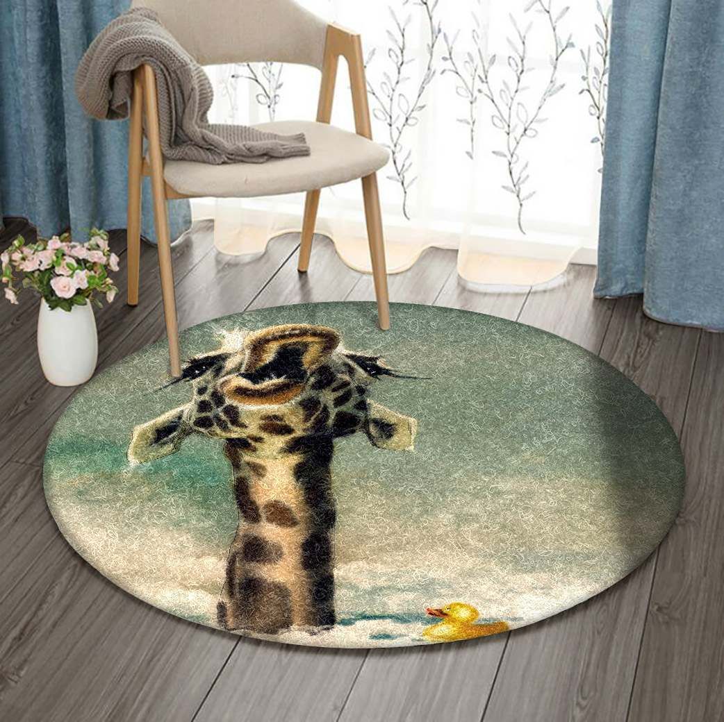 Giraffe And Duck Round Carpet