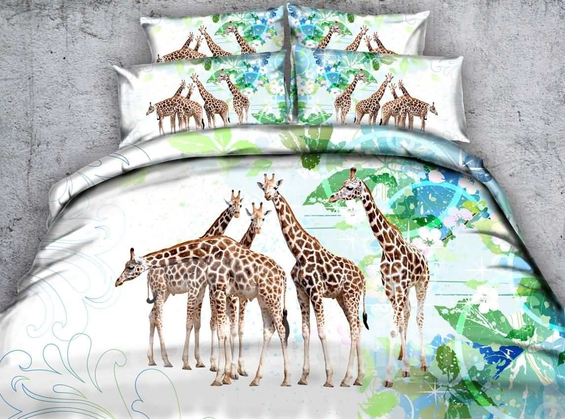 Giraffe and Green Leaves Bedding Set