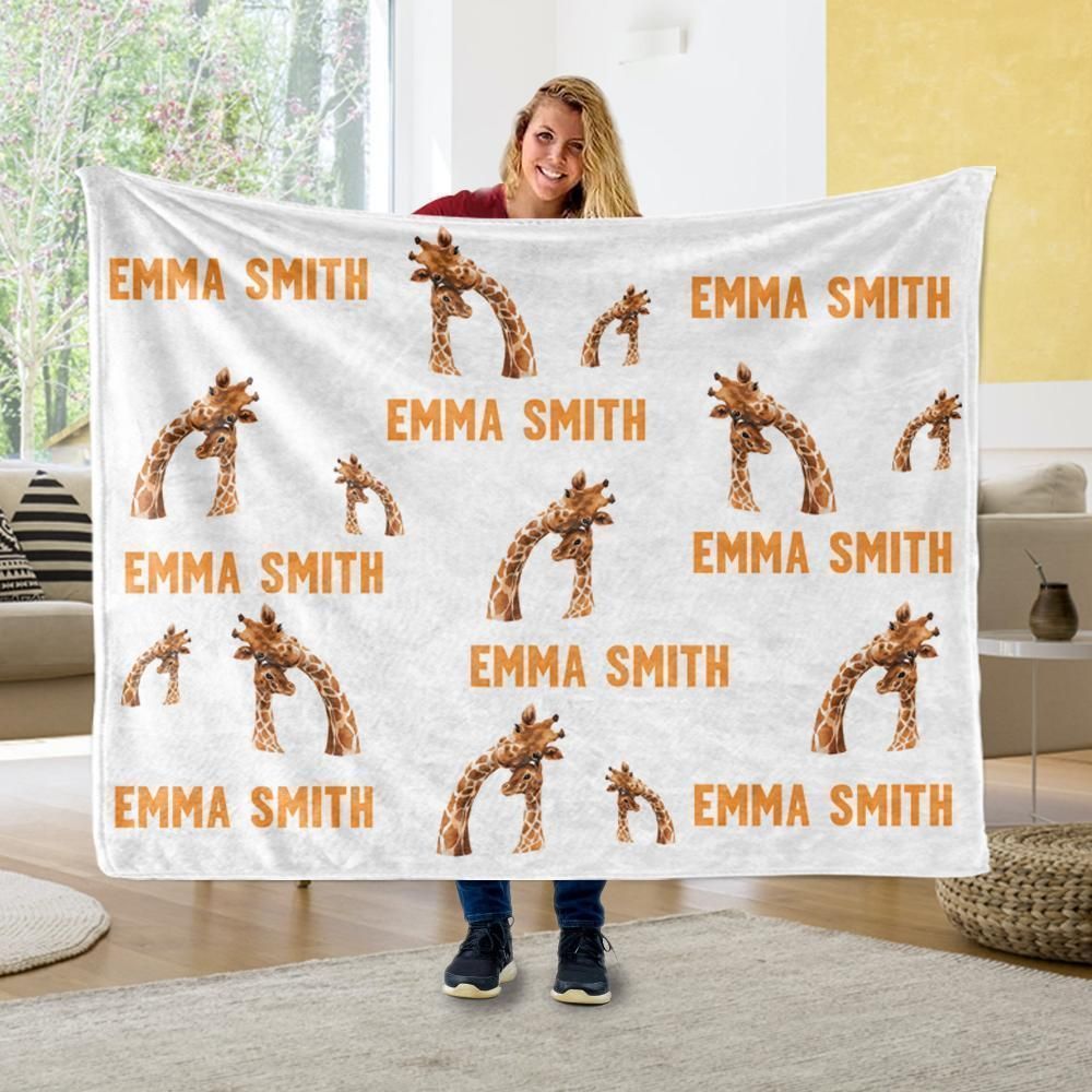 Giraffe Birthday Gift Emma Smith Custom Name Fleece Blanket