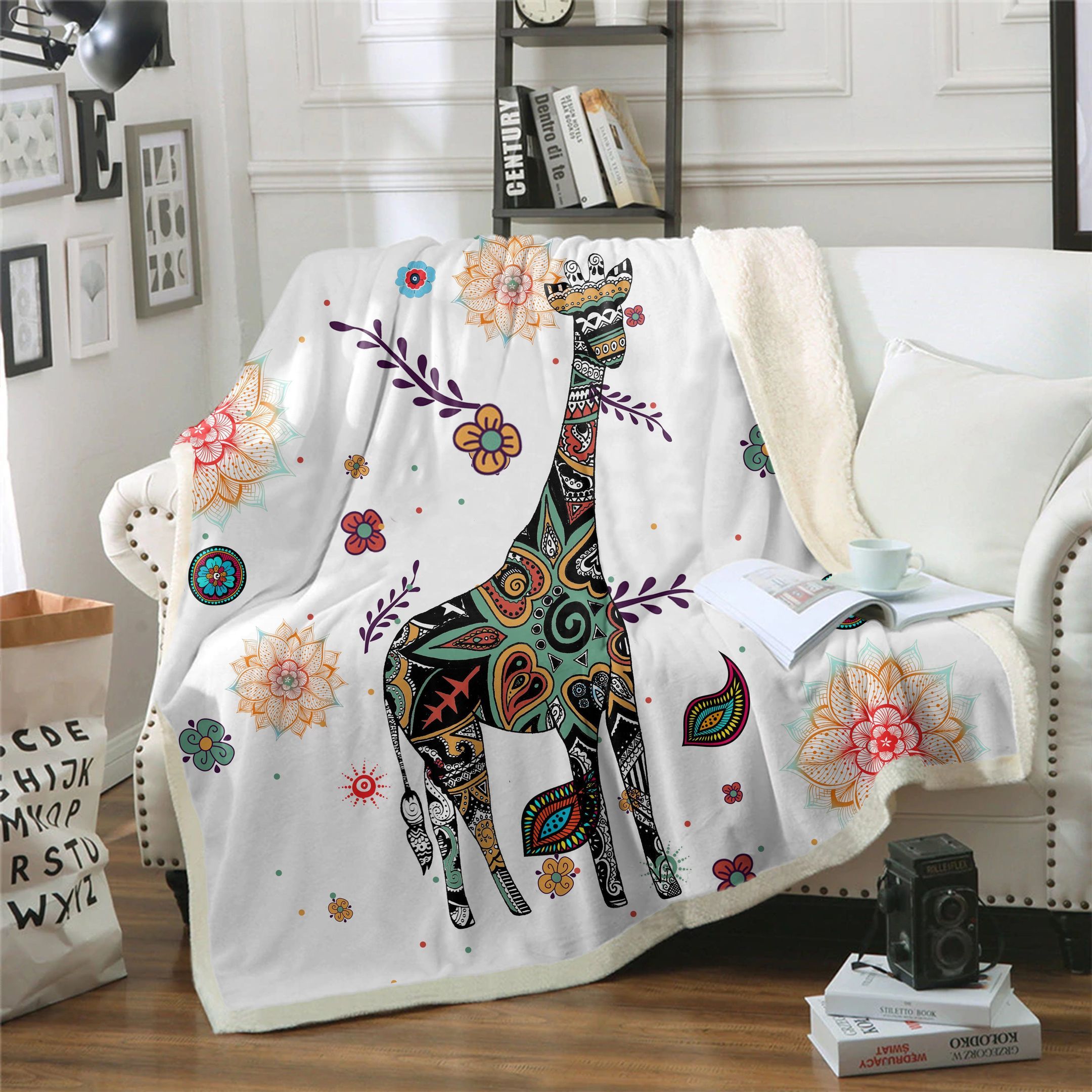 Giraffe Bohemian Sherpa Fleece Blanket