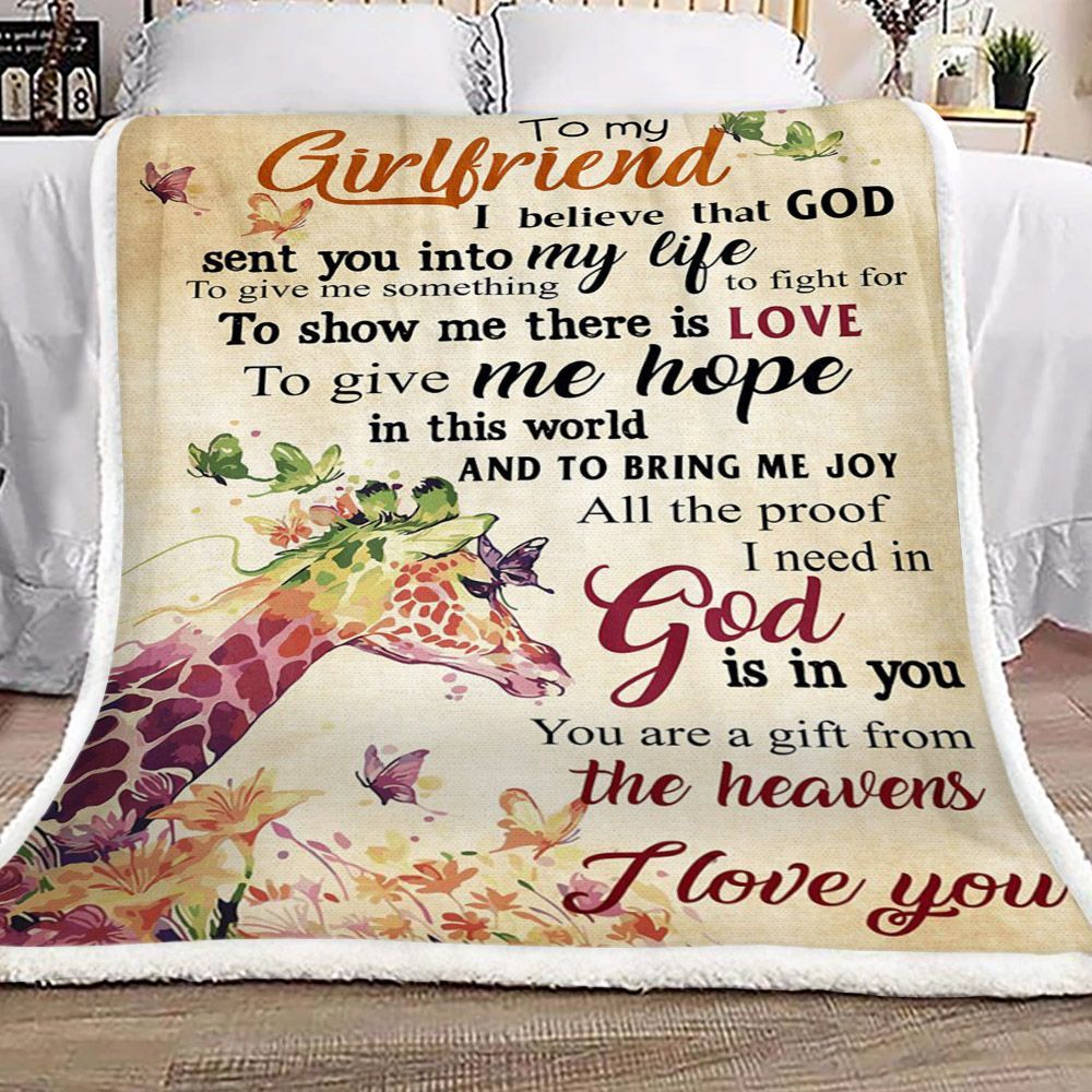 Giraffe Butterfly To My Girlfriend Sherpa Fleece Blanket