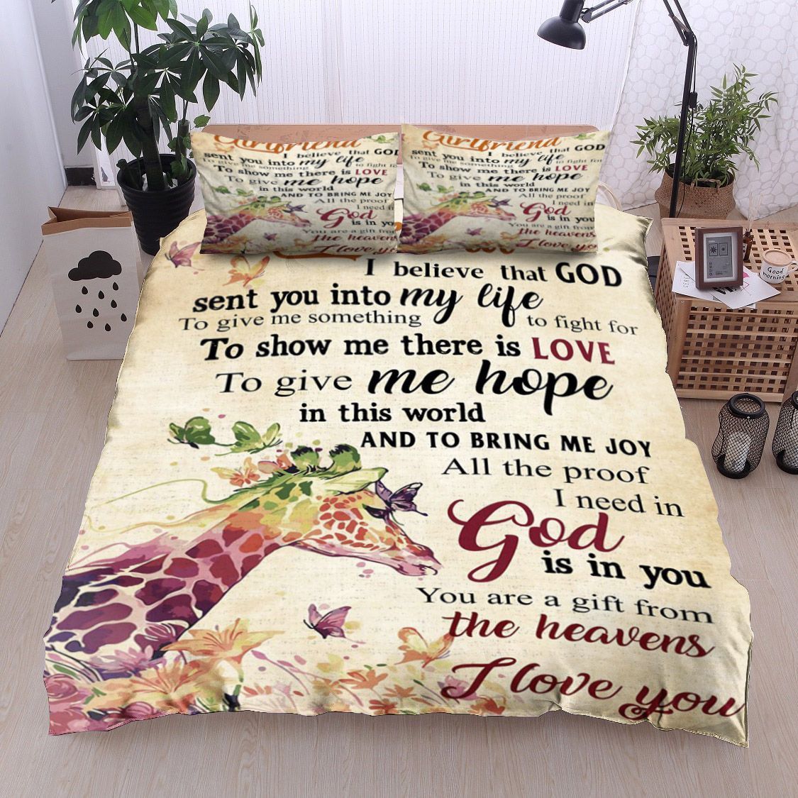 Giraffe Butterfly To My Girlfriend Bedding Set