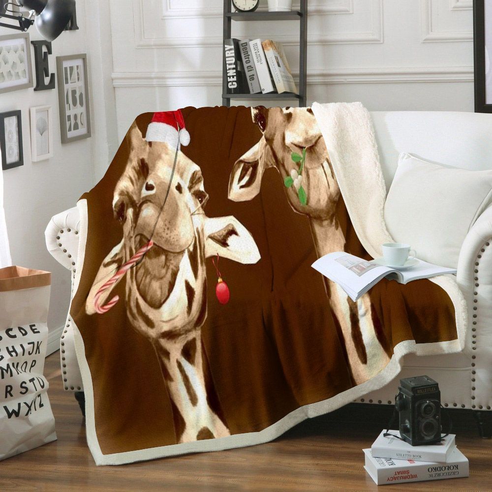 Giraffe Christmas Sherpa Fleece Blanket