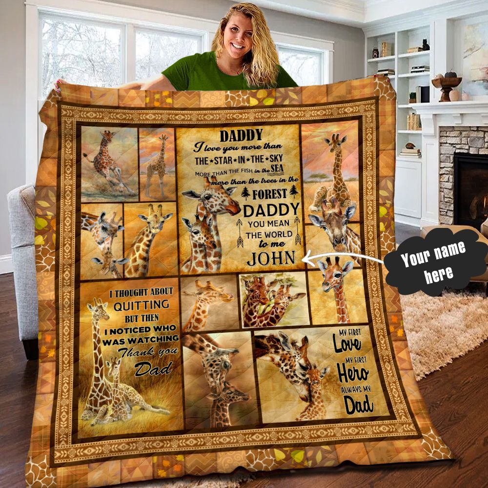 Giraffe Fathers Day Personalized Quilt Blanket LML010603DT