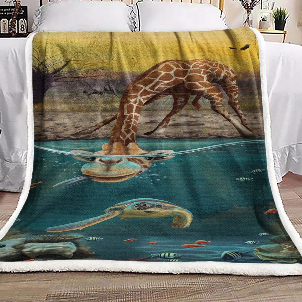 Giraffe Fishes And Turtle Sherpa Fleece Blanket