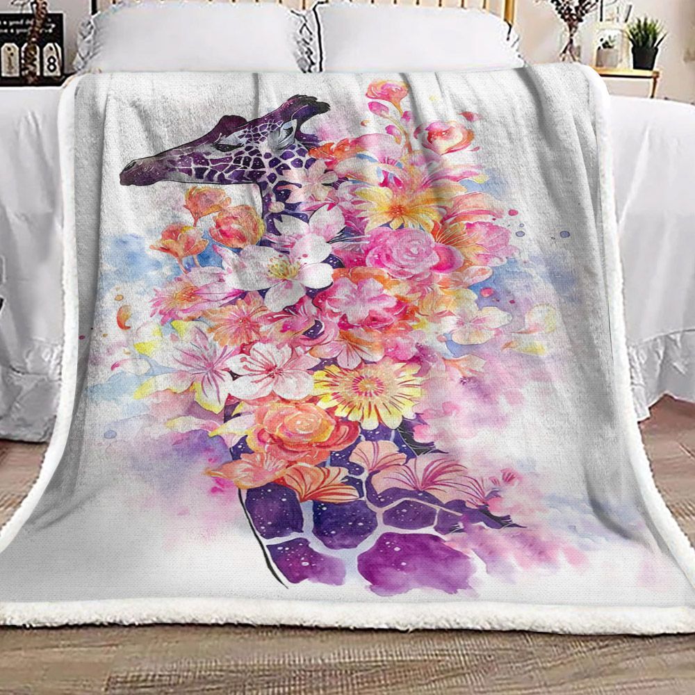 Giraffe Flower Sherpa Fleece Blanket