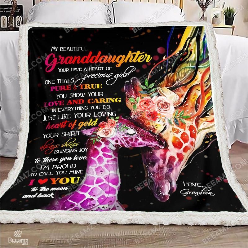 Giraffe Grandma Granddaughter Sherpa Fleece Blanket