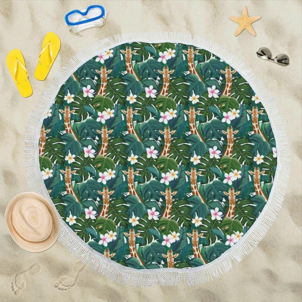Giraffe Jungle Design Printed Round Beach Towel