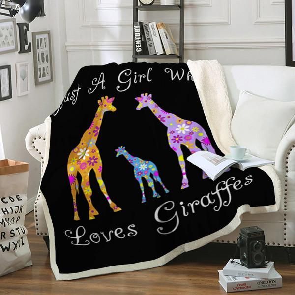Giraffe Just A Girl Sherpa Fleece Blanket