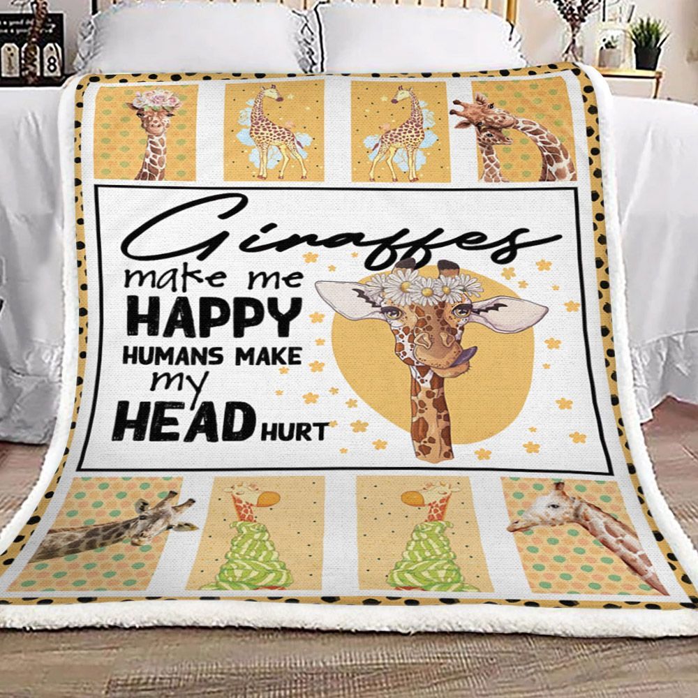 Giraffe Makes Me Happy Sherpa Fleece Blanket