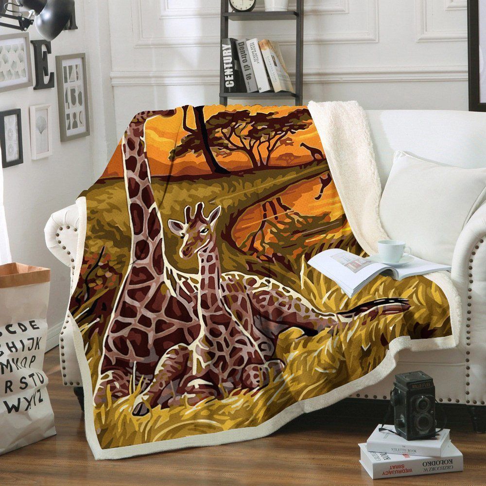 Giraffe Mom And Baby Sherpa Fleece Blanket
