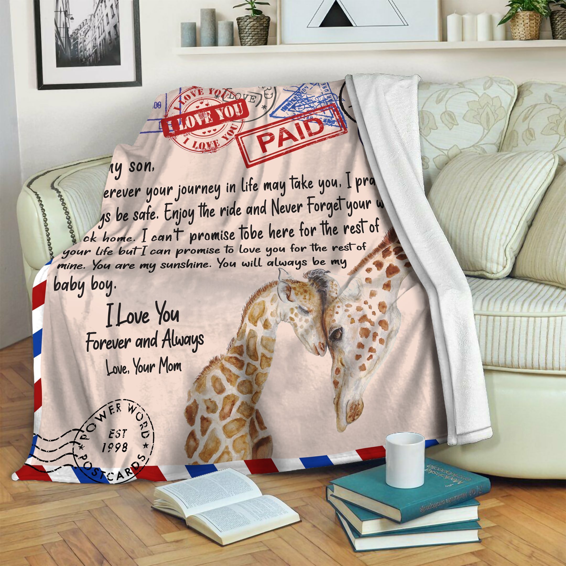 Giraffe Mom And Son Fleece Blanket