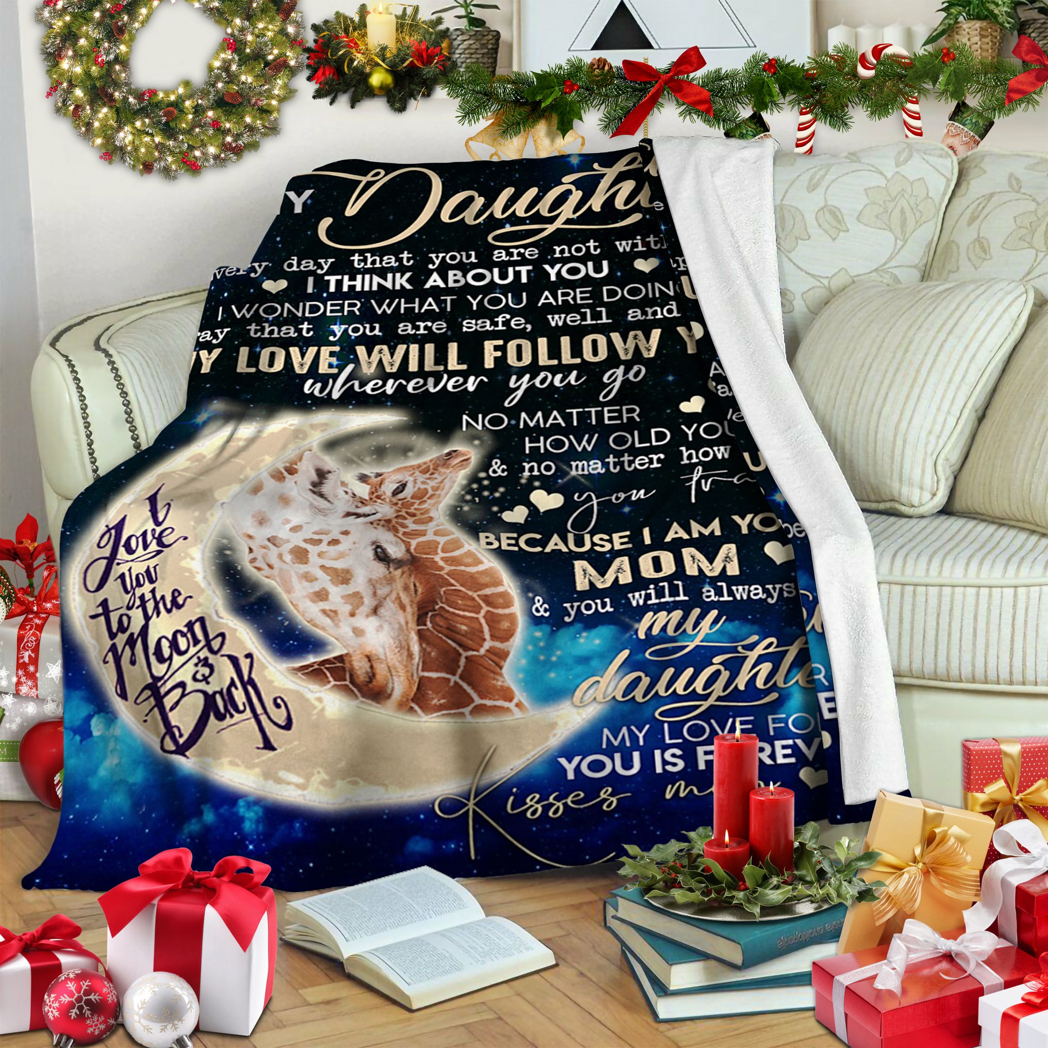 Giraffe Mom To Daughter Fleece Blanket