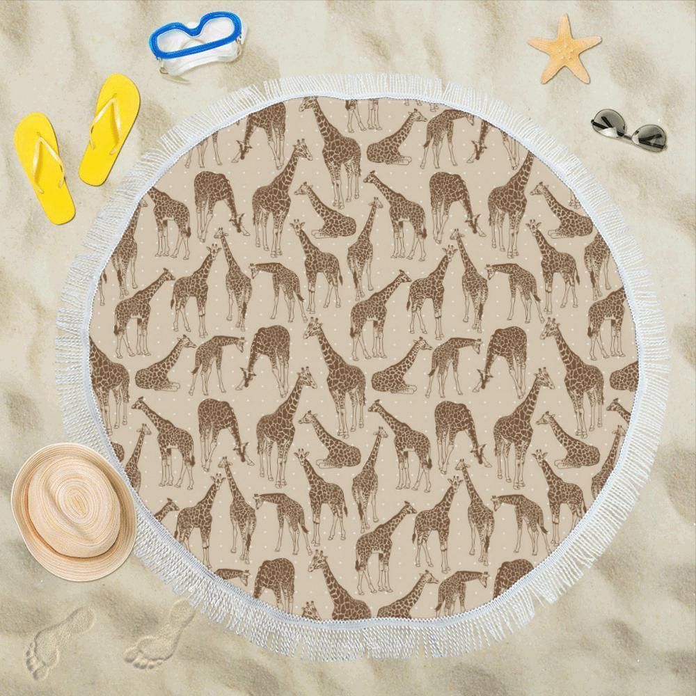 Giraffe Pattern Design Printed Round Beach Towel