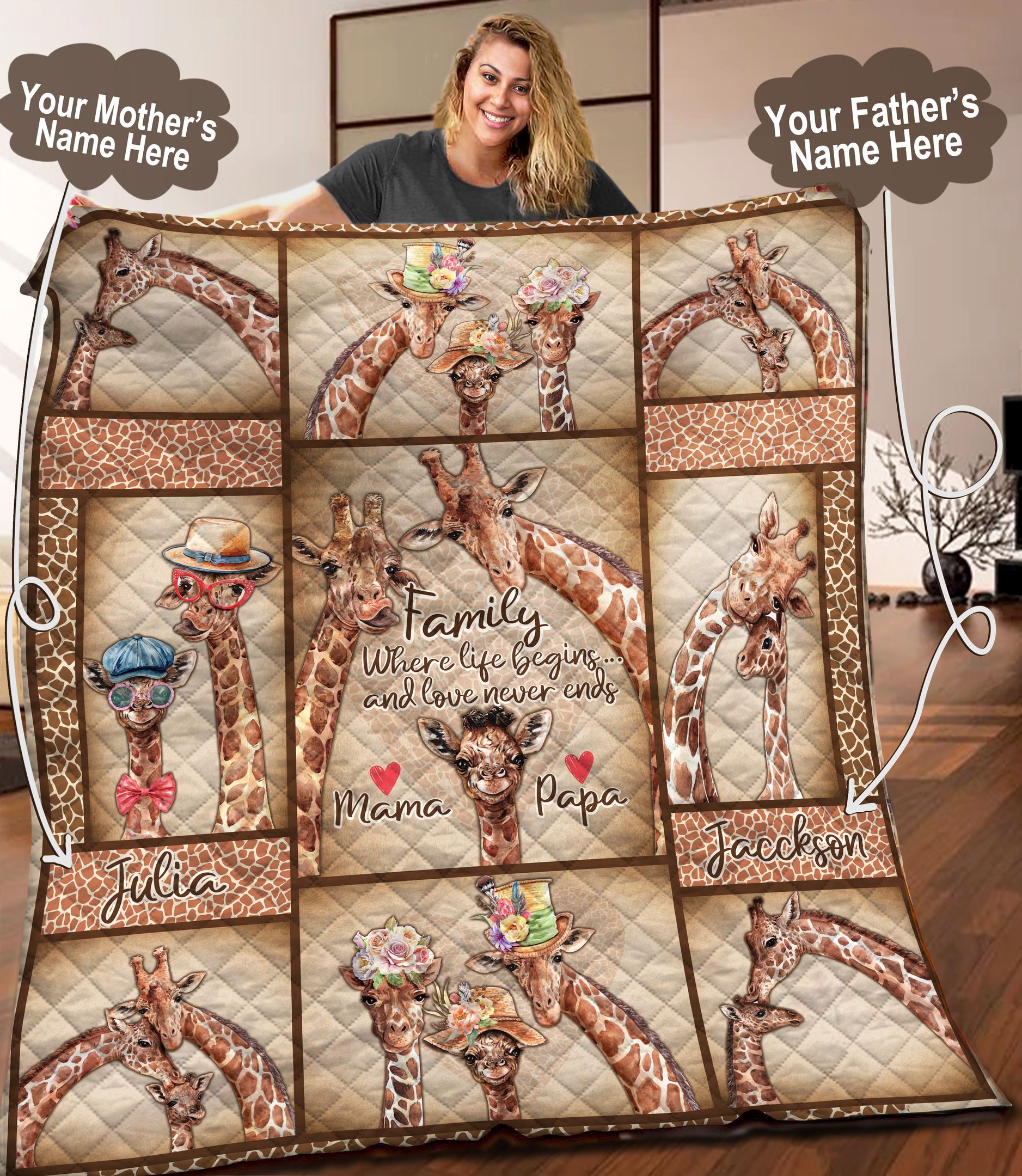 Giraffe Personalized Quilt Blanket C9B050603TA