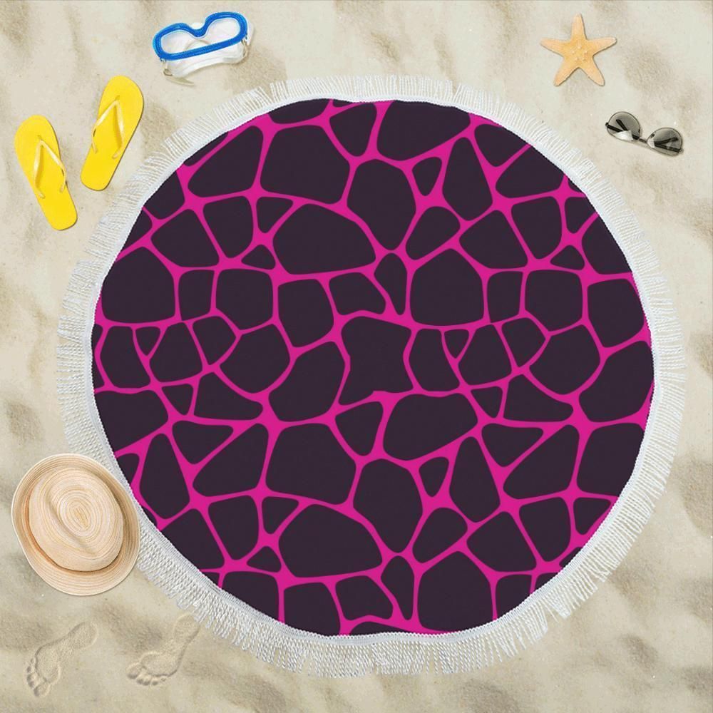 Giraffe Pink Background Texture Print Round Beach Towel