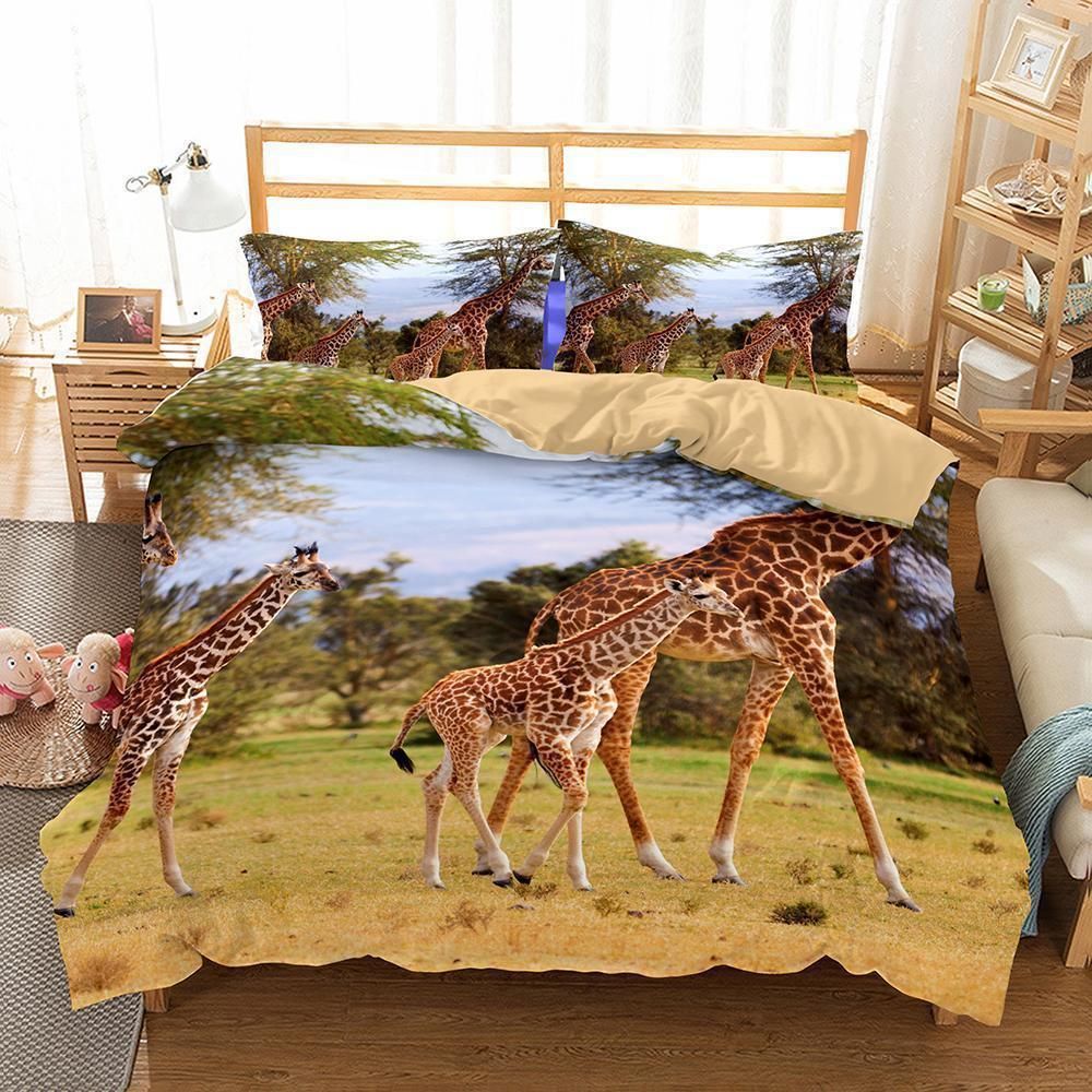 Giraffe Pink Bule Bedding Set