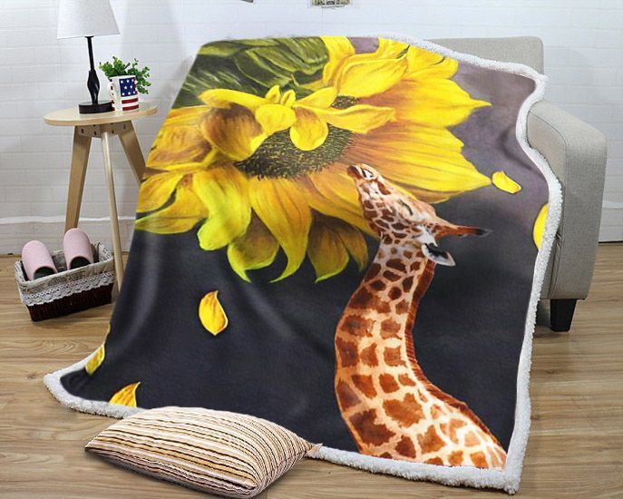 Giraffe Sunflower Sherpa Fleece Blanket