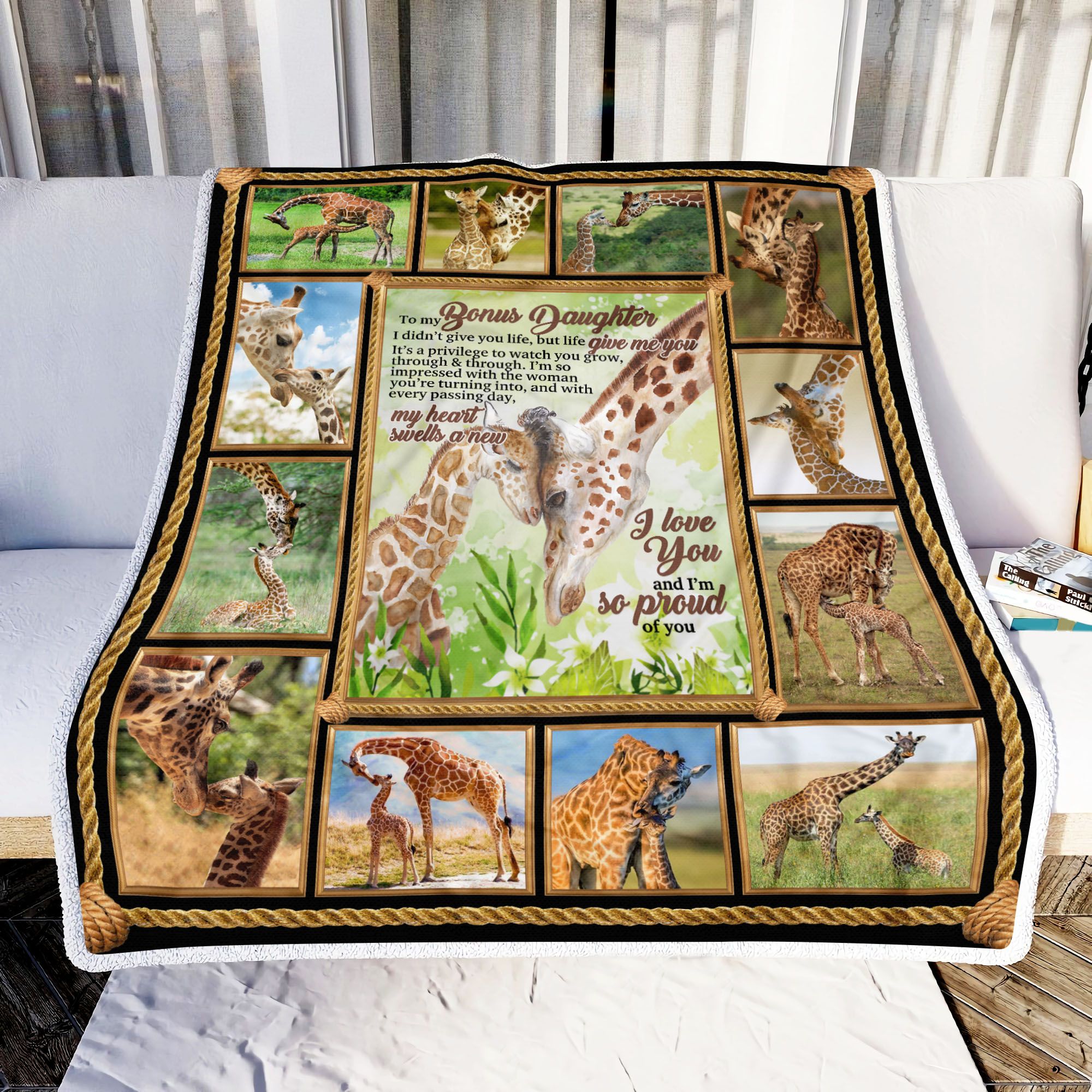 Giraffe To My Bonus Daughter Fleece Blanket
