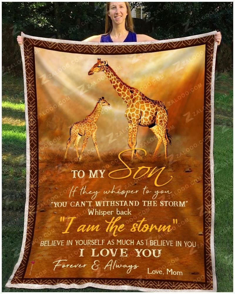 Giraffe To My Son Love Mom Sherpa Fleece Blanket