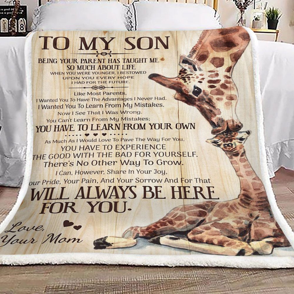 Giraffe To My Son Your Mom Sherpa Fleece Blanket