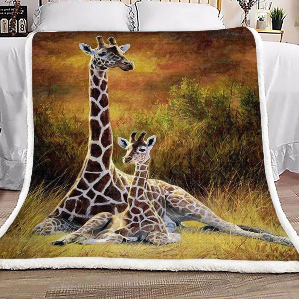 Giraffes In The Brush Sherpa Fleece Blanket