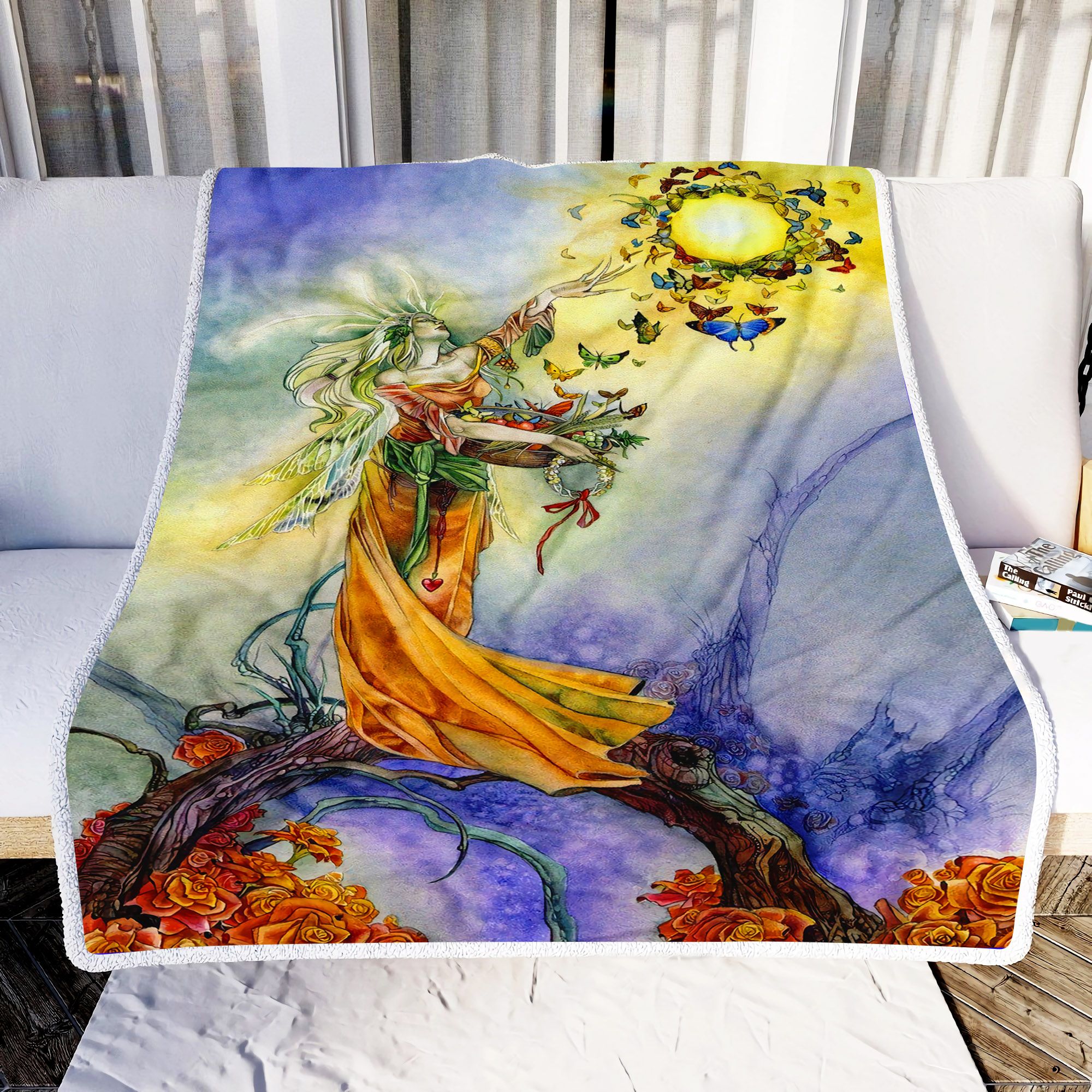 Girl And Butterflies Fleece Blanket