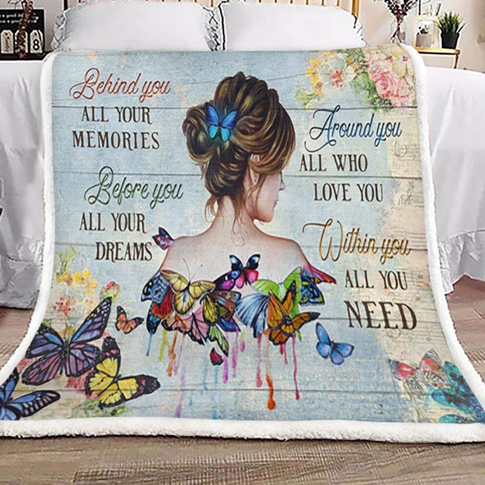 Girl And Butterfly Sherpa Fleece Blanket
