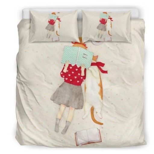 Girl And Cat Bedding Set