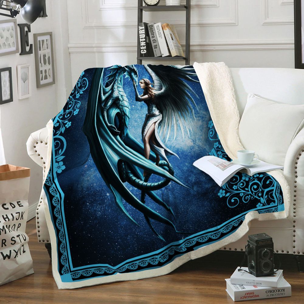 Girl And Dragon Sherpa Fleece Blanket