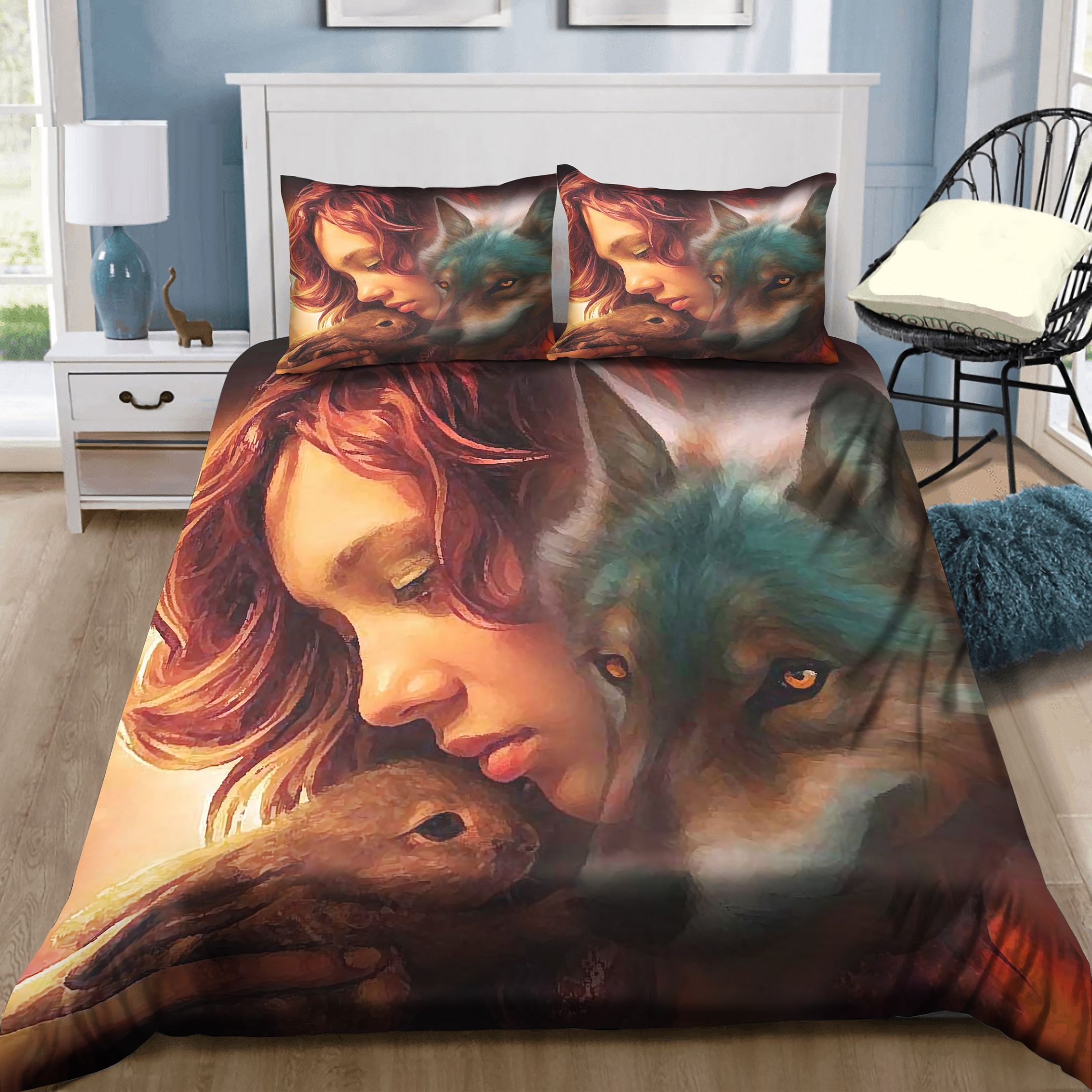 Girl And Fox And Bunny Bedding Set
