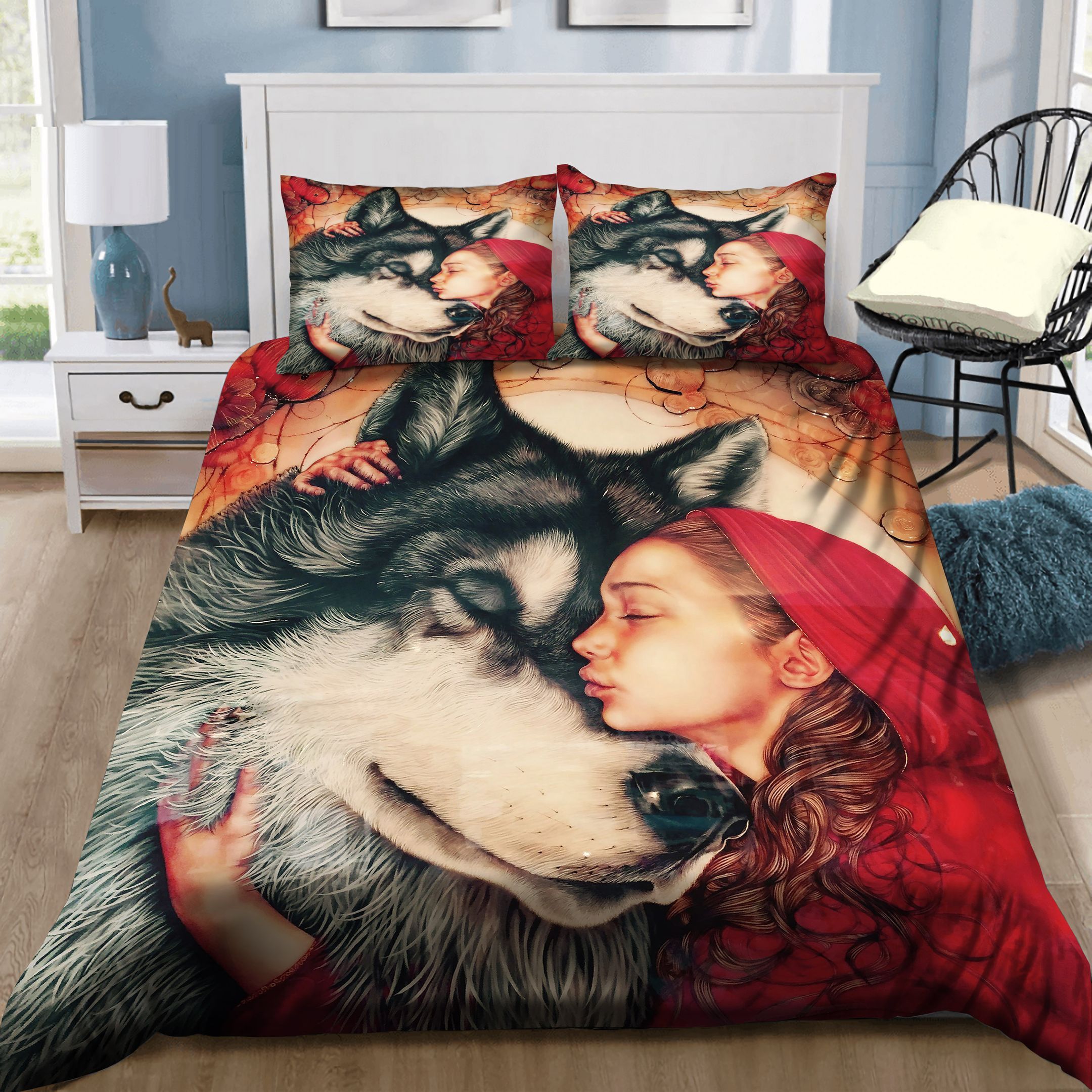 Girl And Fox Hug Together Bedding Set