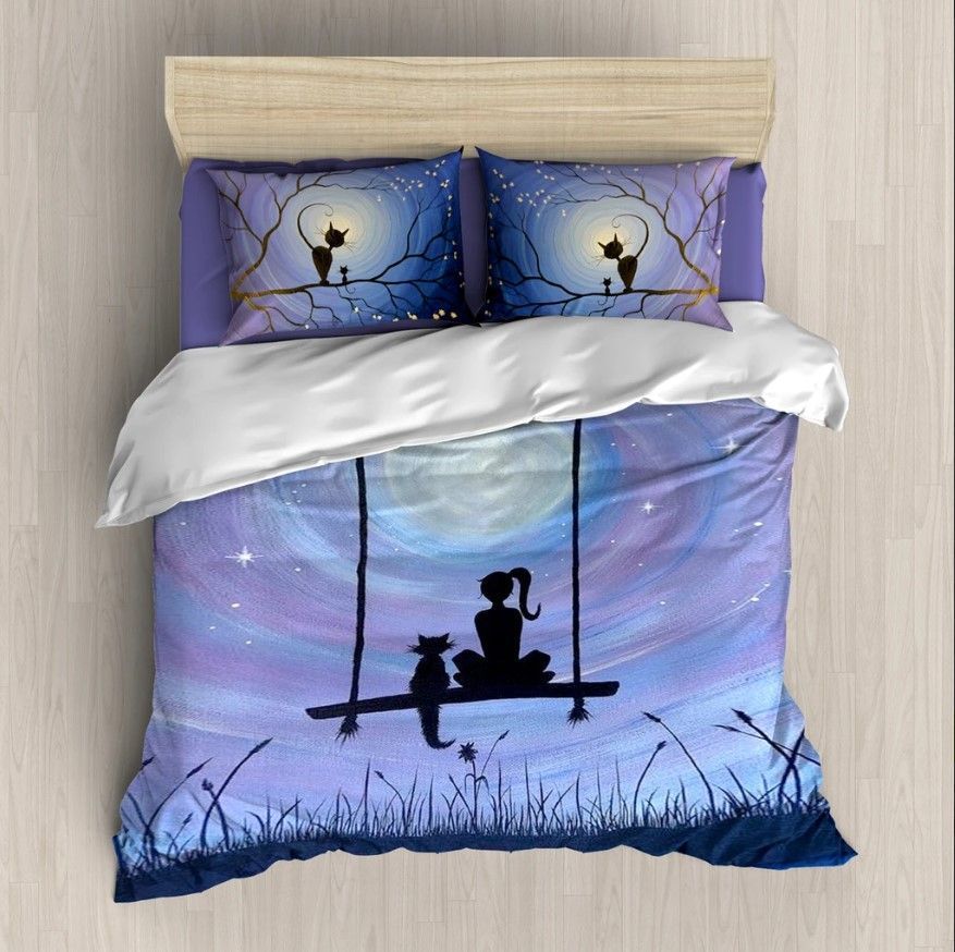 Girl And Her Cat Bedding Set