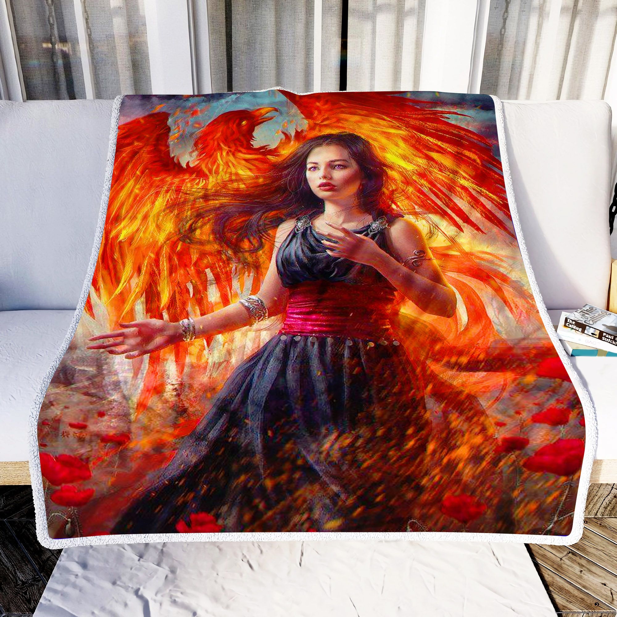 Girl And Phoenix Fleece Blanket