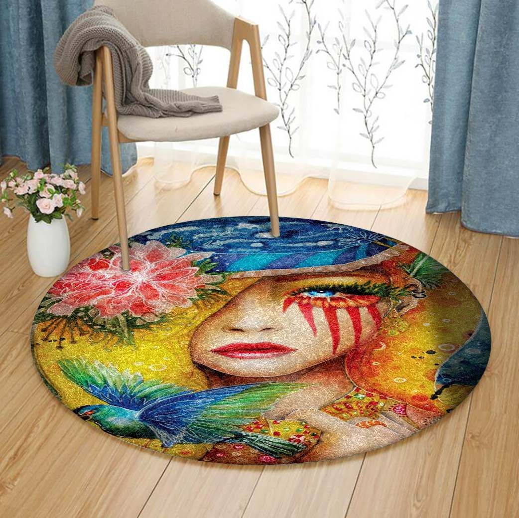 Girl Bird Flower Round Carpet