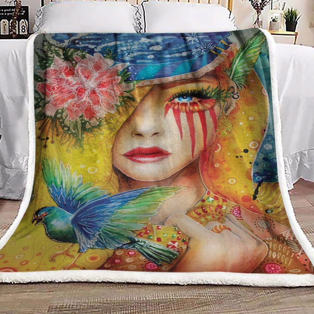 Girl Bird Flower Sherpa Fleece Blanket
