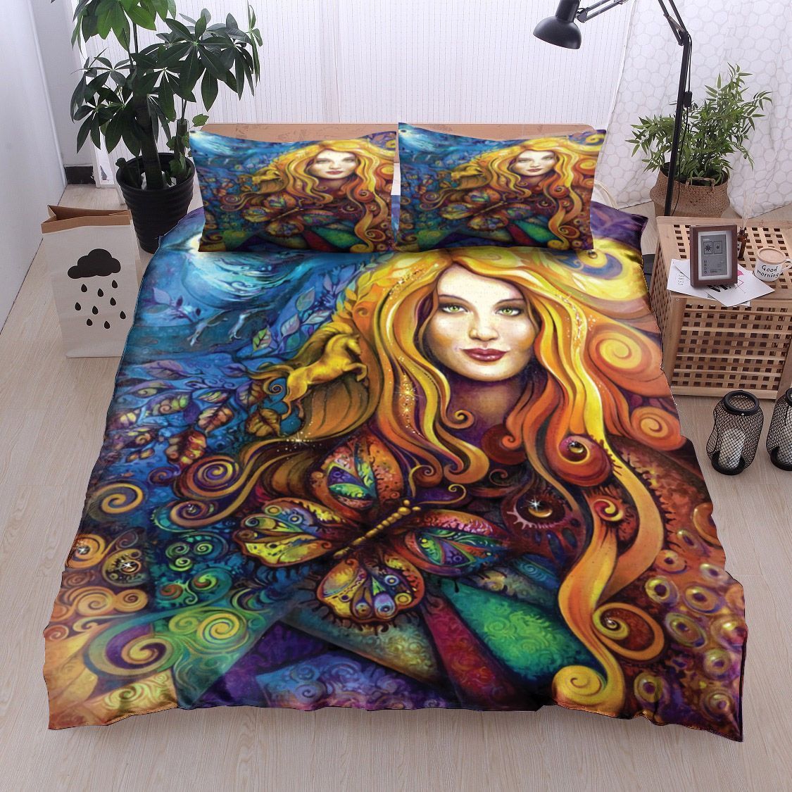 Girl Bird Flower Leaf Bedding Set