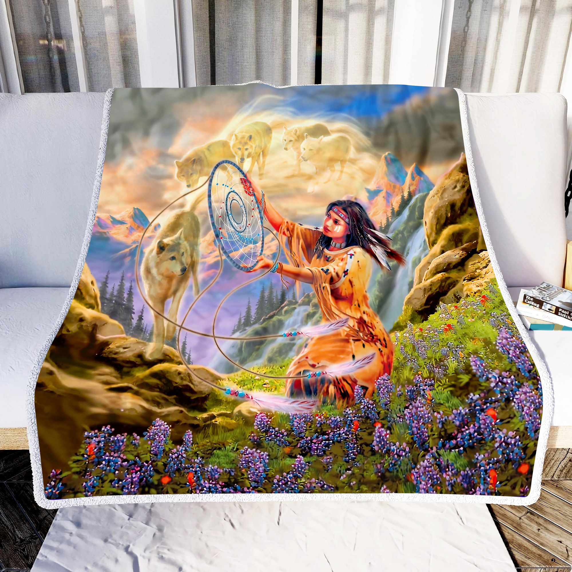 Girl Dreamcatcher Wolf Fleece Blanket