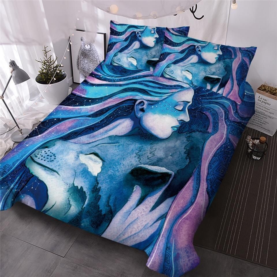 Girl Hugging Wolf Bedding Set