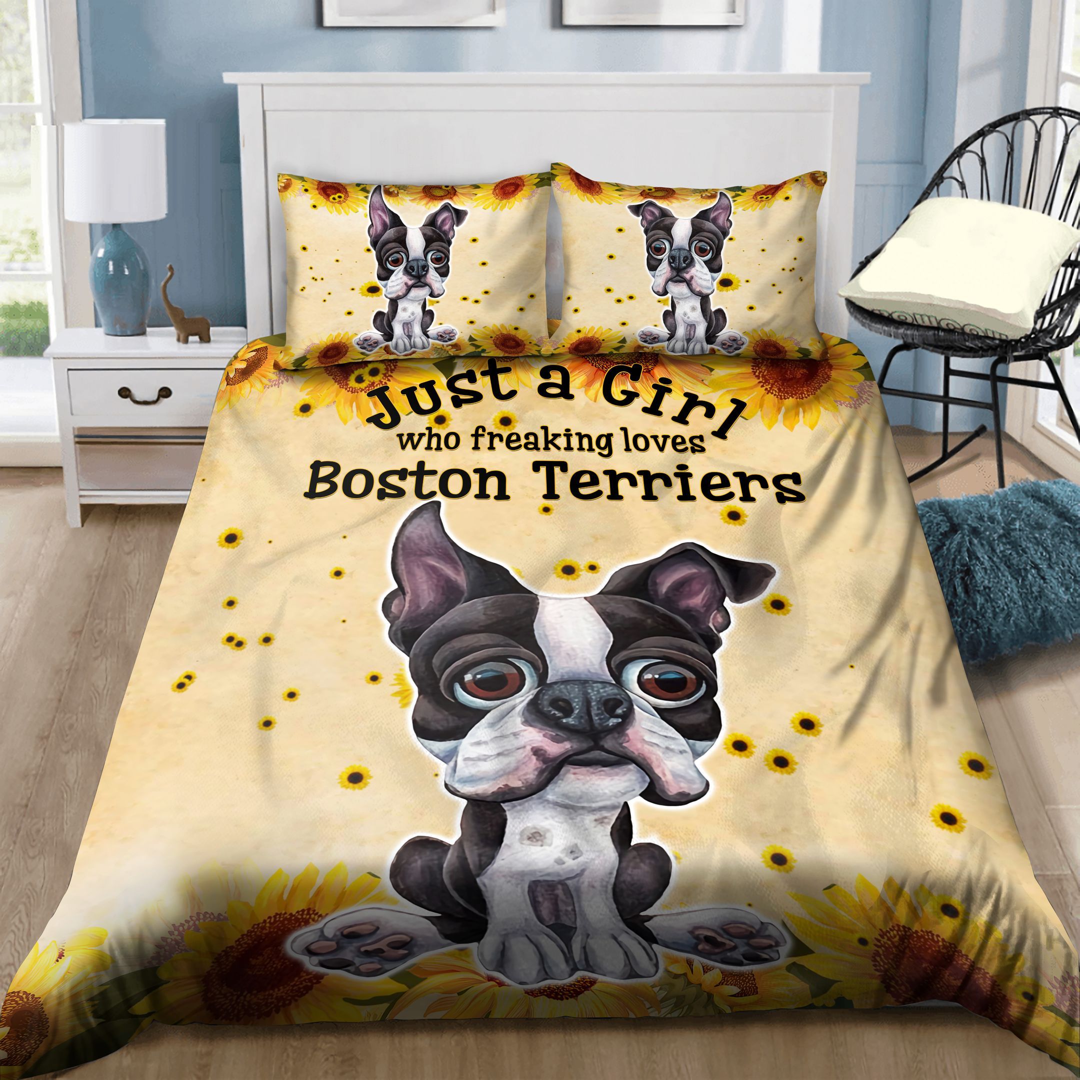 Girl Love Boston Terriers Sunflower Bedding Set