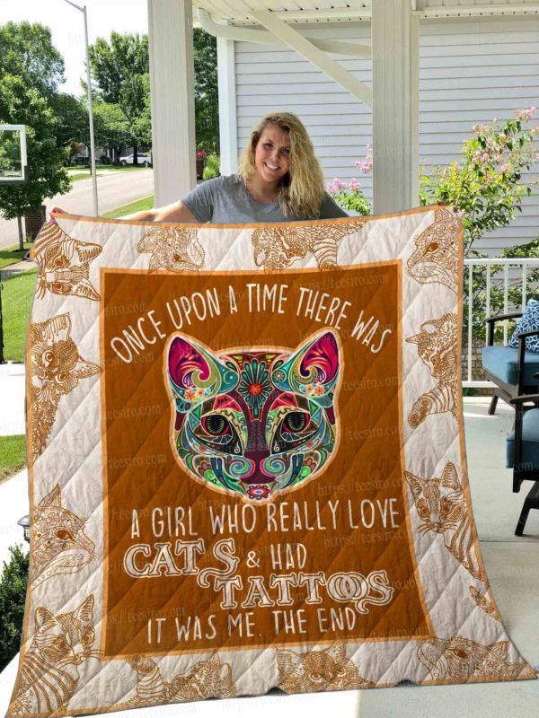 Girl Loves Cat Tattoo CL14100224MDQ Quilt Blanket