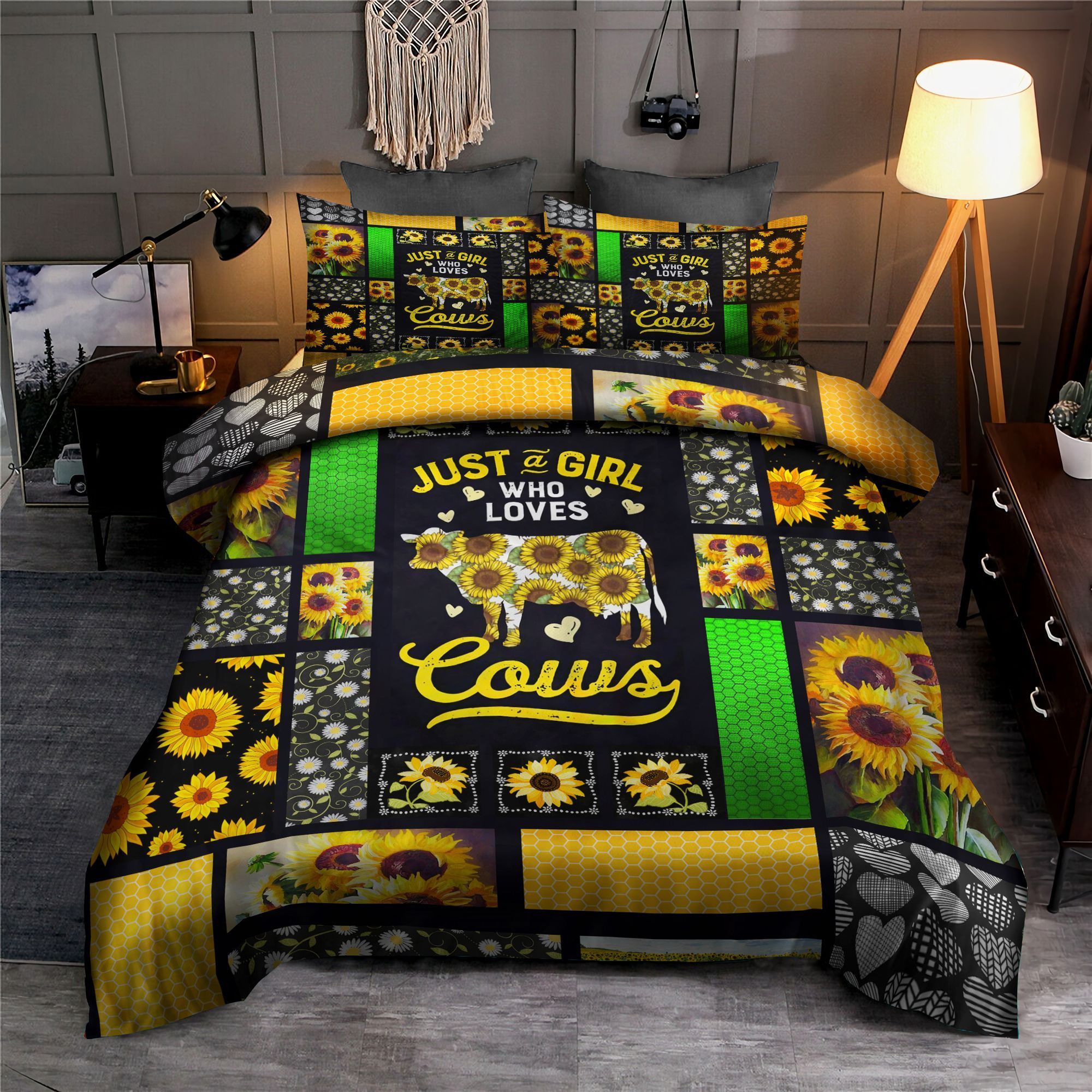 Girl Loves Cows Sunflower Bedding Set