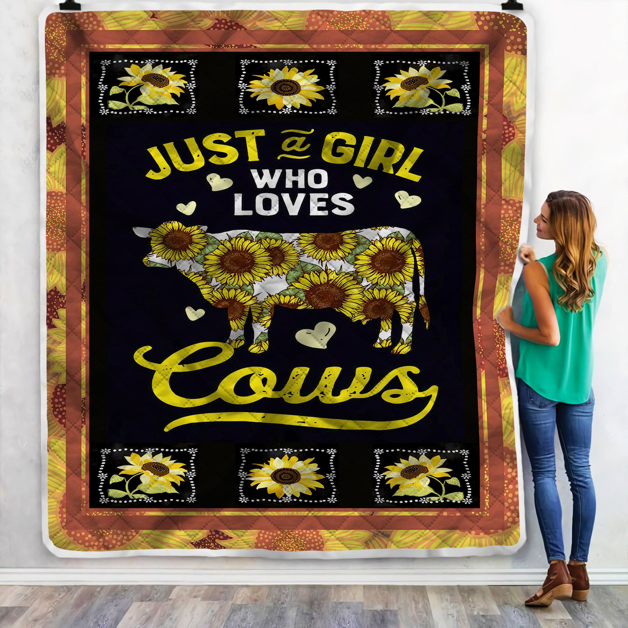 Girl Loves Cows Sunflower Sherpa Fleece Blanket