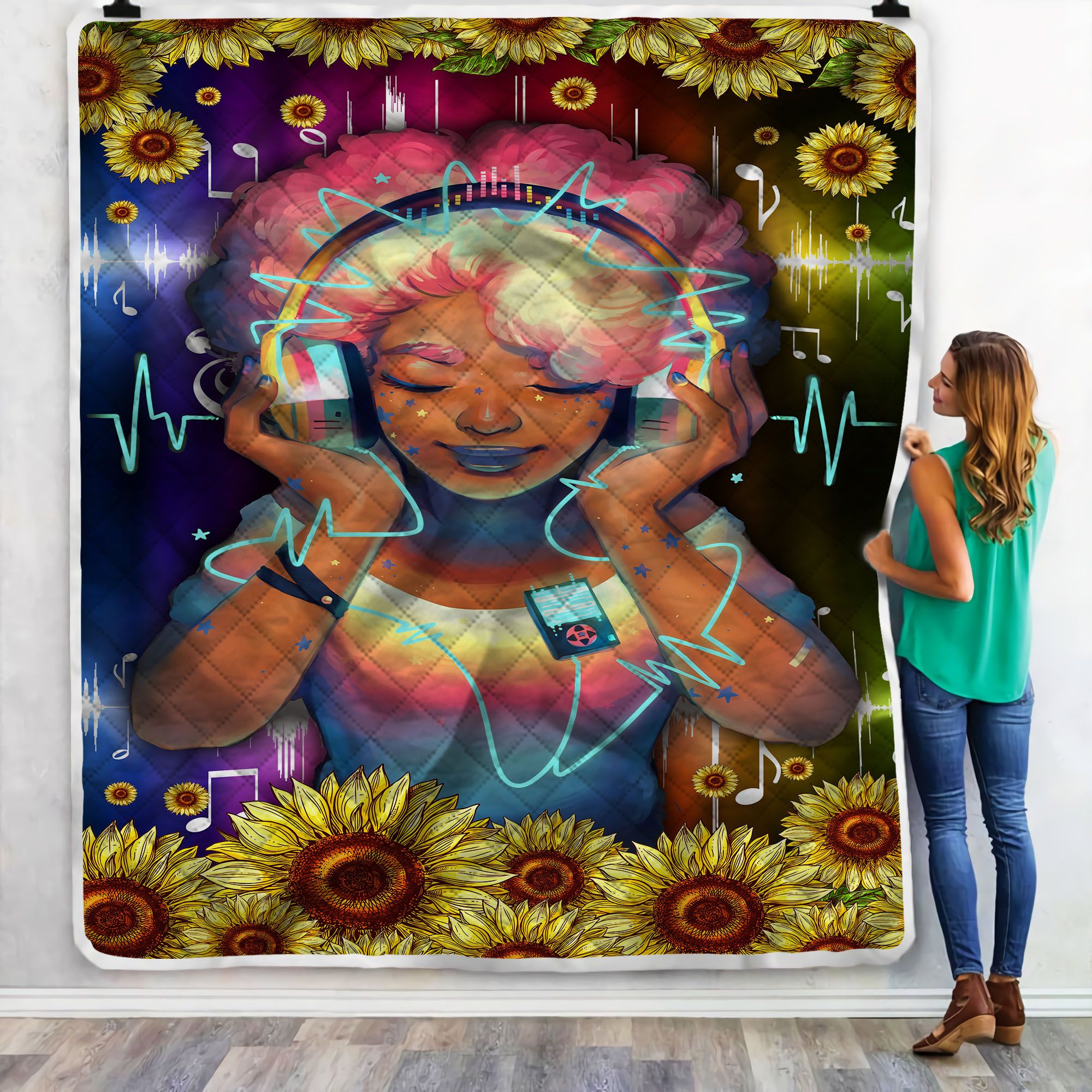 Girl Music Sunflower Fleece Blanket