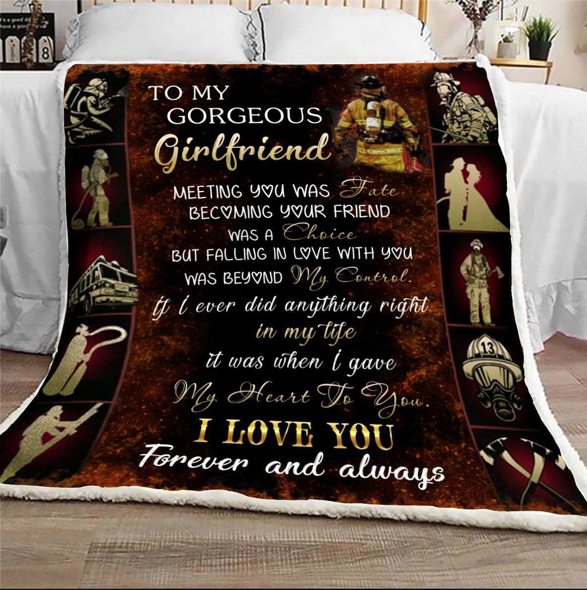Girlfriend Firefighter Sherpa Fleece Blanket