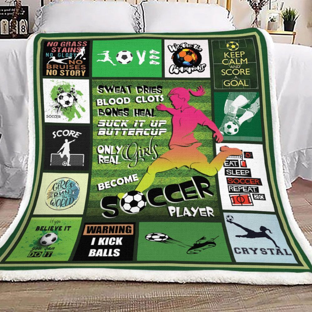 Girls Become Soccer Players Sherpa Fleece Blanket