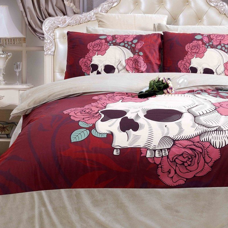 Girls Red And White Skull Bedding Set